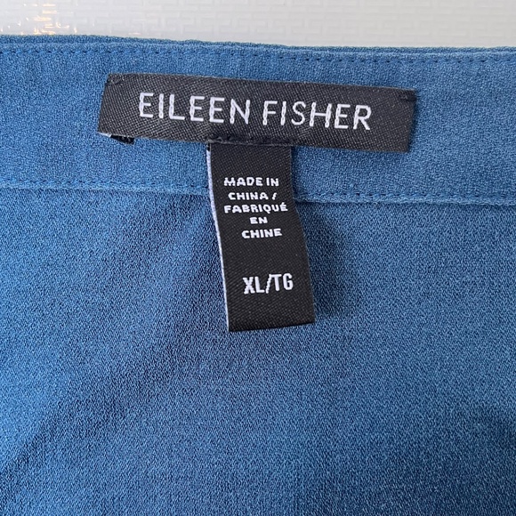 Eileen Fisher Silk Georgette Crepe Drawstring Top, Blue, XL - Picture 5 of 10